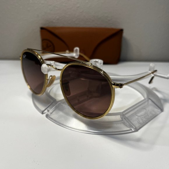Ray-Ban Round Double Bridge sunglasses (RB3647N). Polished gold frame/brown lens - Picture 3 of 6